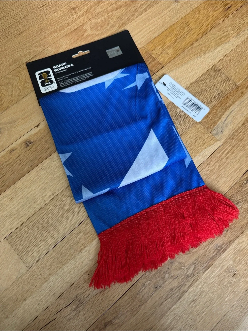 NWT USA Fan Scarf — Blue and White with Red Fringe ⚽️🥅🏆 🇺🇸